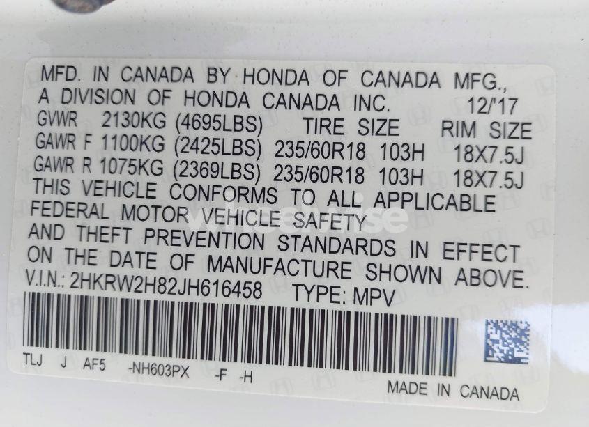 Photo 9 of 2018 Honda Cr-v EX-L/EX-L NAVI (VIN 2HKRW2H82JH616458)