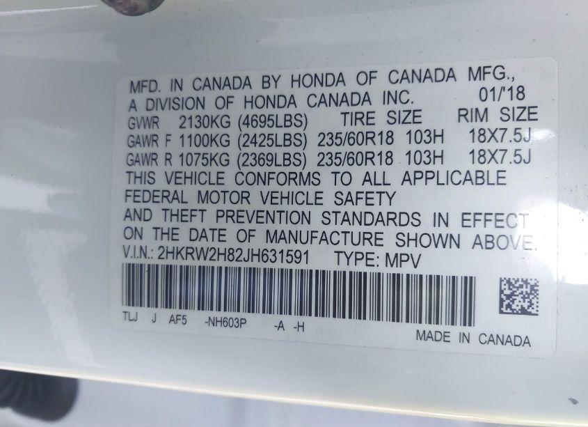 Photo 9 of 2018 Honda Cr-v EX-L/EX-L NAVI (VIN 2HKRW2H82JH631591)