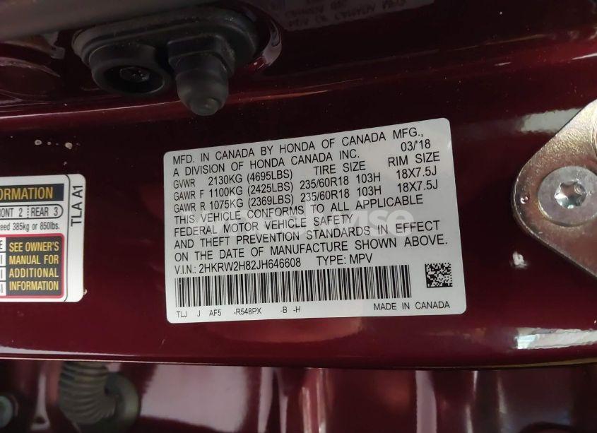 Photo 9 of 2018 Honda Cr-v EX-L/EX-L NAVI (VIN 2HKRW2H82JH646608)