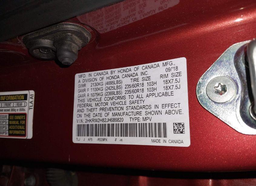 Photo 9 of 2018 Honda Cr-v EX-L/EX-L NAVI (VIN 2HKRW2H82JH686820)