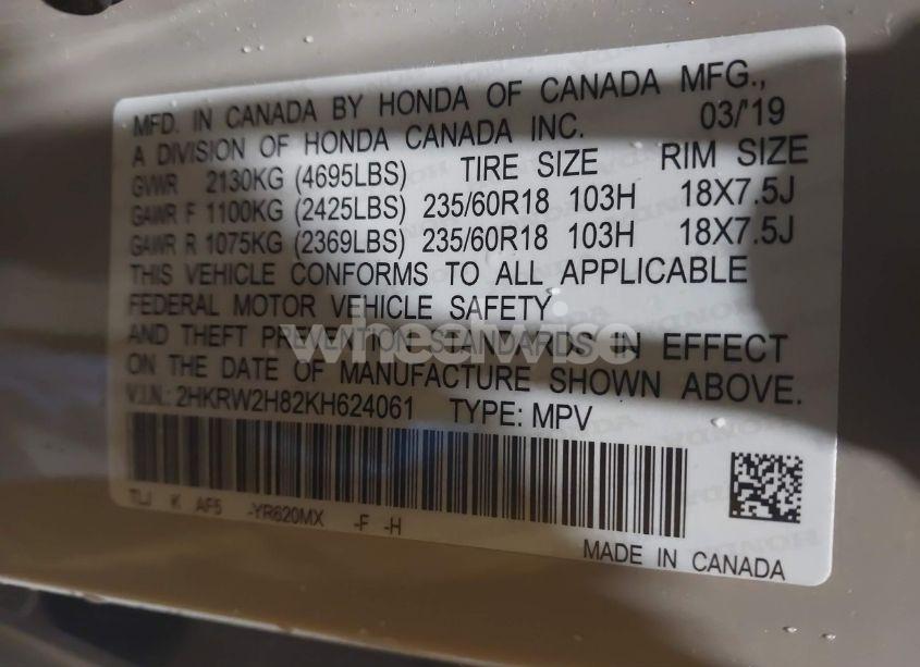 Photo 9 of 2019 Honda Cr-v EX-L (VIN 2HKRW2H82KH624061)