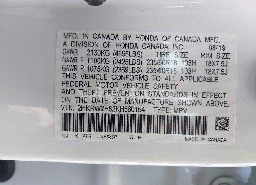 Photo 9 of 2019 Honda Cr-v EX-L (VIN 2HKRW2H82KH660154)