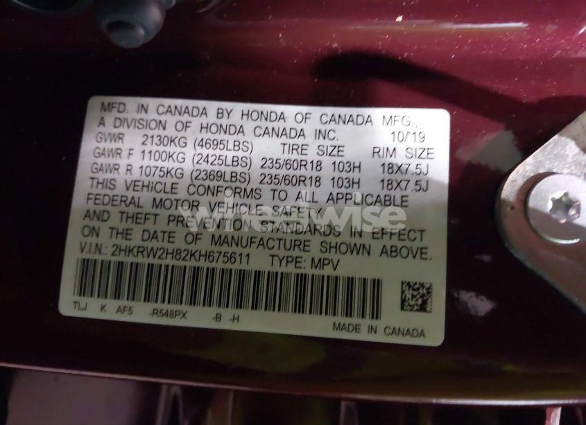 Photo 9 of 2019 Honda Cr-v EX-L (VIN 2HKRW2H82KH675611)