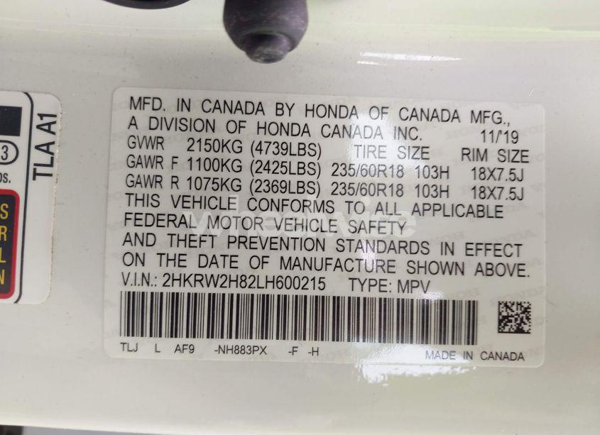 Photo 9 of 2020 Honda Cr-v AWD EX-L (VIN 2HKRW2H82LH600215)