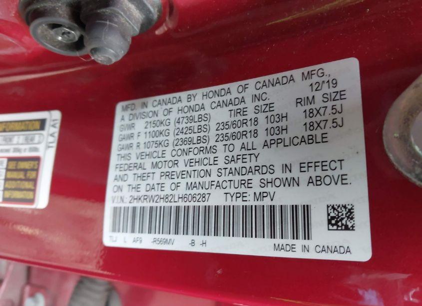 Photo 9 of 2020 Honda Cr-v AWD EX-L (VIN 2HKRW2H82LH606287)