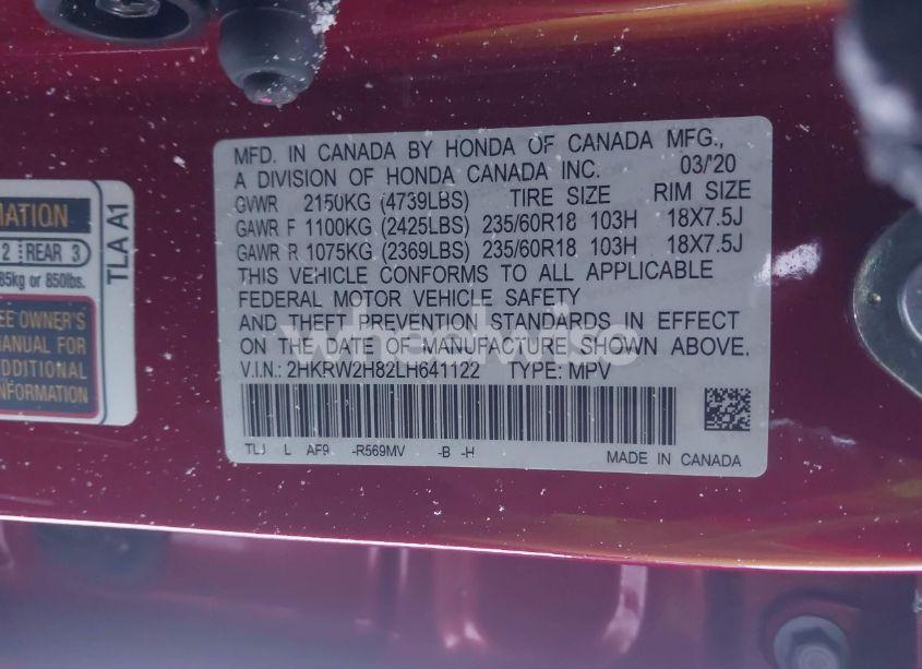 Photo 9 of 2020 Honda Cr-v AWD EX-L (VIN 2HKRW2H82LH641122)