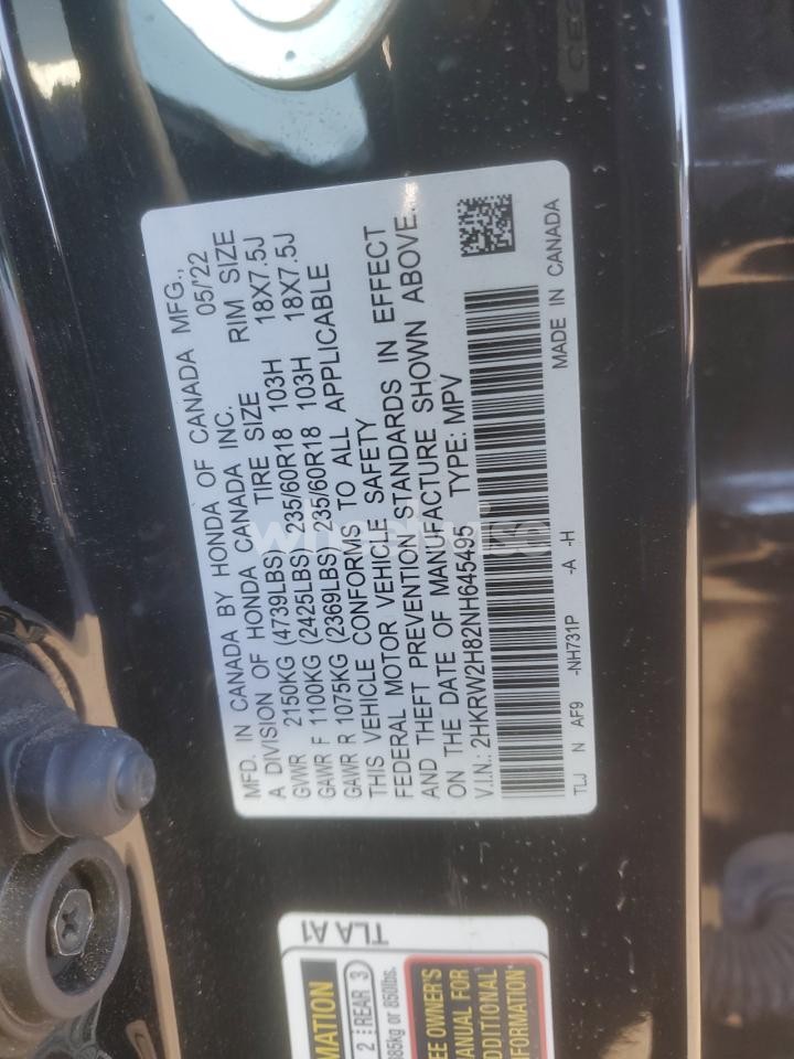 Photo 12 of 2022 HONDA CR-V EXL (VIN 2HKRW2H82NH645495)