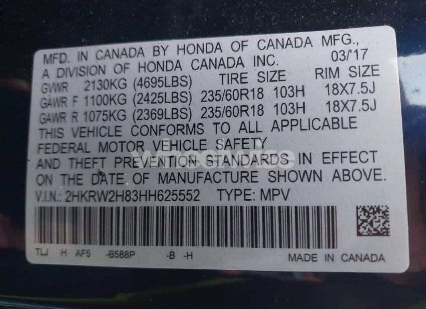 Photo 9 of 2017 Honda Cr-v EX-L/EX-L NAVI (VIN 2HKRW2H83HH625552)