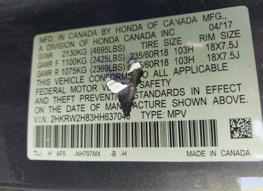 Photo 9 of 2017 Honda Cr-v EX-L/EX-L NAVI (VIN 2HKRW2H83HH637040)