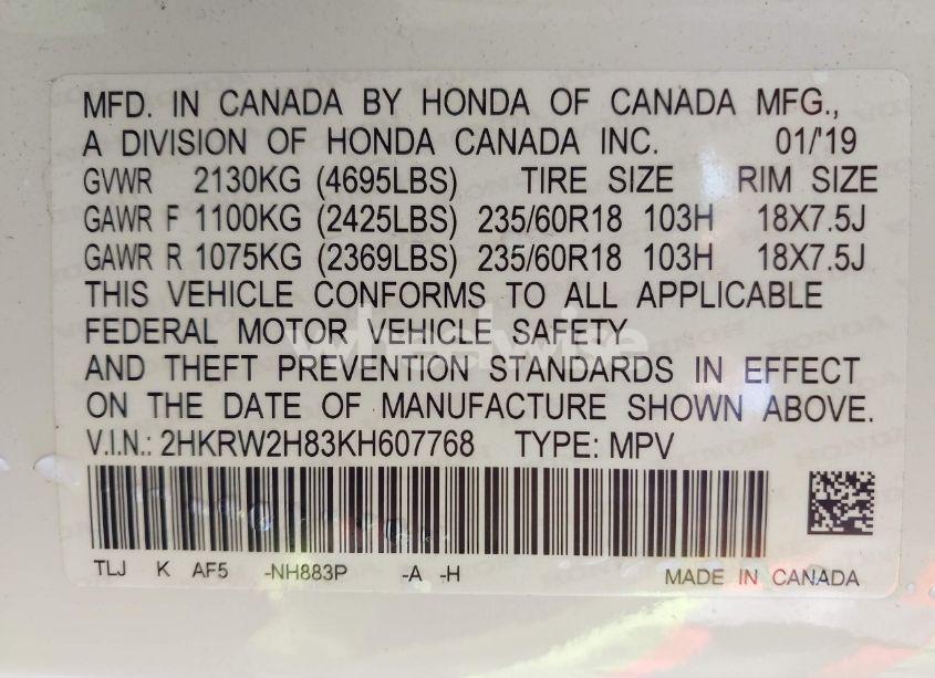 Photo 9 of 2019 Honda Cr-v EX-L (VIN 2HKRW2H83KH607768)