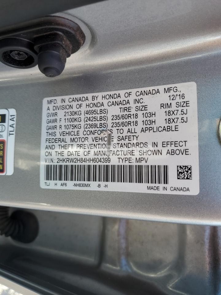 Photo 12 of 2017 HONDA CR-V EXL (VIN 2HKRW2H84HH604399)