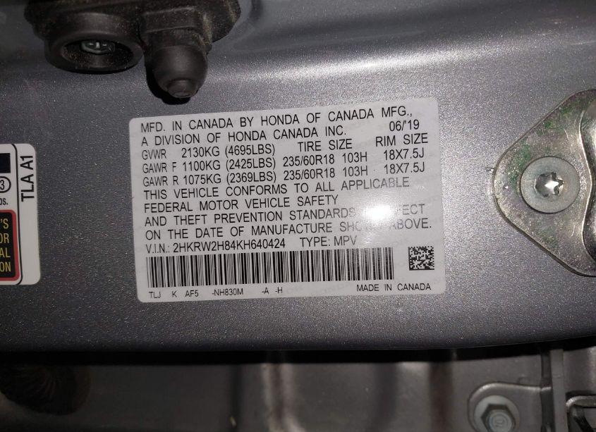 Photo 4 of 2019 Honda Cr-v EX-L (VIN 2HKRW2H84KH640424)