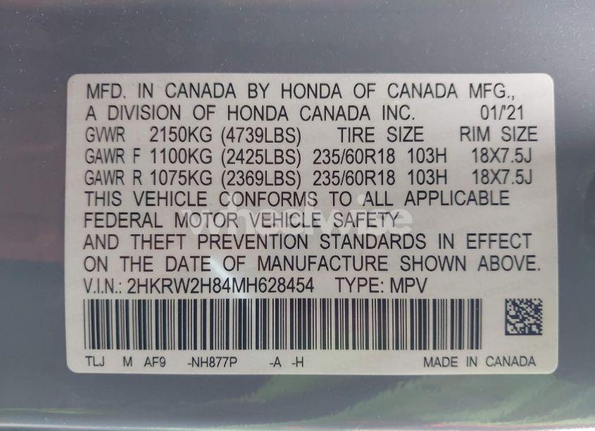 Photo 9 of 2021 Honda Cr-v AWD EX-L (VIN 2HKRW2H84MH628454)