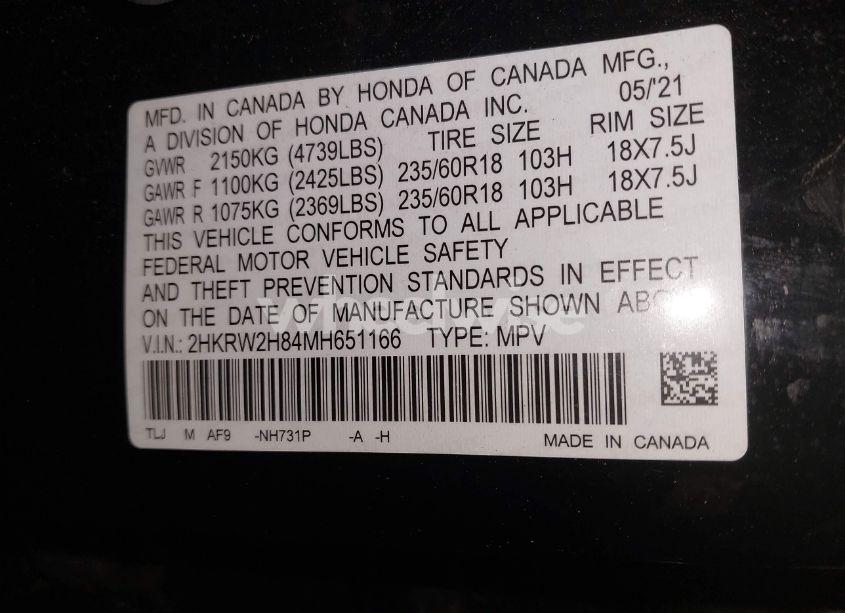 Photo 9 of 2021 Honda Cr-v AWD EX-L (VIN 2HKRW2H84MH651166)