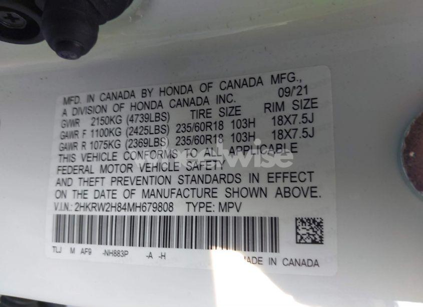 Photo 9 of 2021 Honda Cr-v AWD EX-L (VIN 2HKRW2H84MH679808)