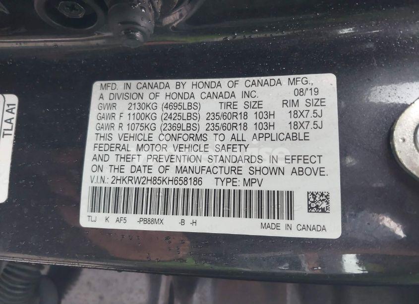 Photo 9 of 2019 Honda Cr-v EX-L (VIN 2HKRW2H85KH658186)