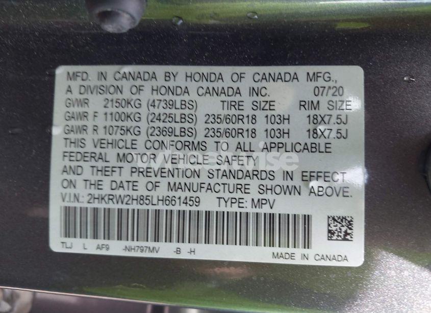 Photo 9 of 2020 Honda Cr-v AWD EX-L (VIN 2HKRW2H85LH661459)