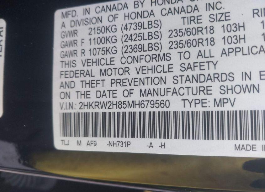 Photo 9 of 2021 Honda Cr-v AWD EX-L (VIN 2HKRW2H85MH679560)