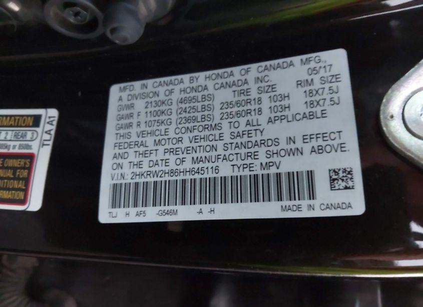 Photo 9 of 2017 Honda Cr-v EX-L/EX-L NAVI (VIN 2HKRW2H86HH645116)