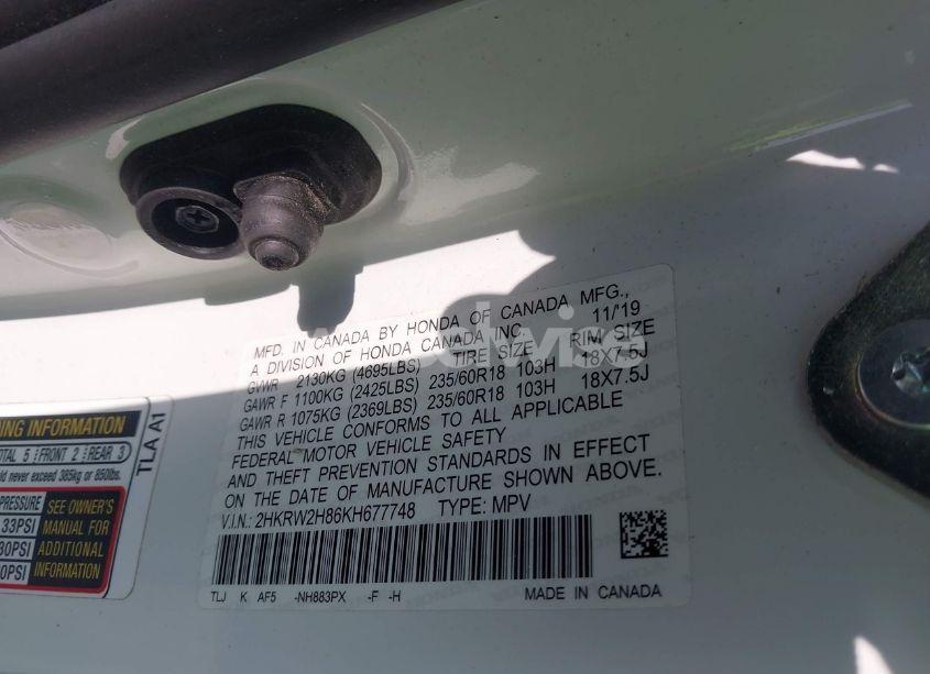 Photo 9 of 2019 Honda Cr-v EX-L (VIN 2HKRW2H86KH677748)