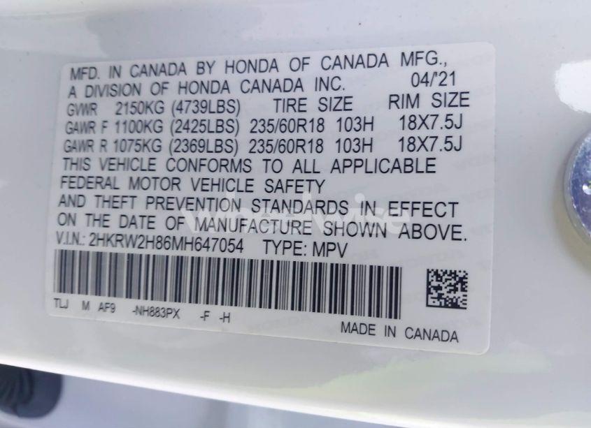 Photo 9 of 2021 Honda Cr-v AWD EX-L (VIN 2HKRW2H86MH647054)