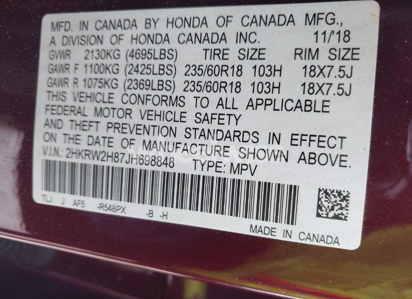 Photo 9 of 2018 Honda Cr-v EX-L/EX-L NAVI (VIN 2HKRW2H87JH698848)