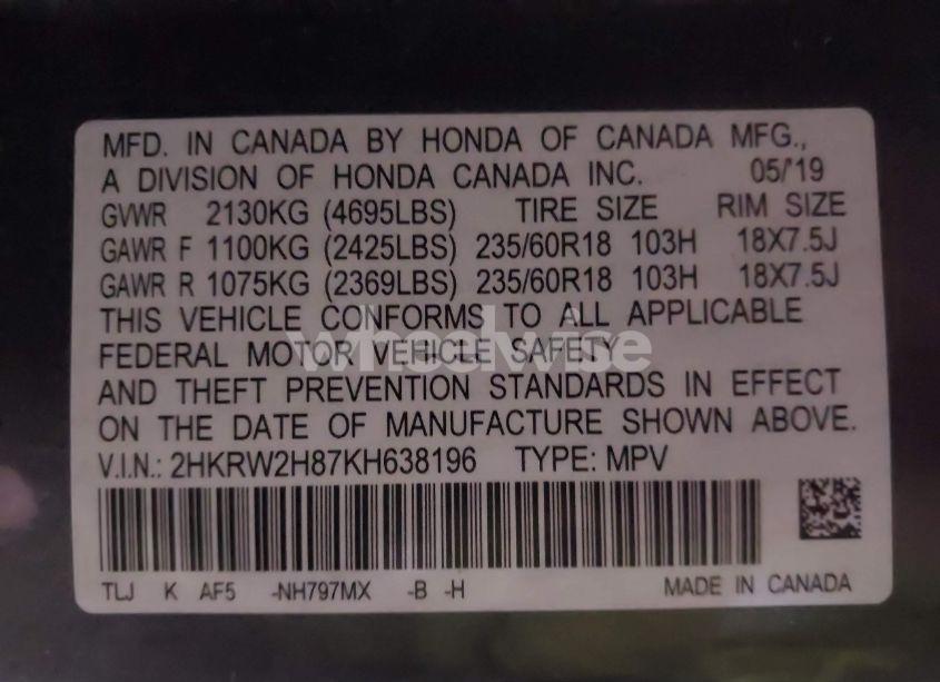 Photo 9 of 2019 Honda Cr-v EX-L (VIN 2HKRW2H87KH638196)