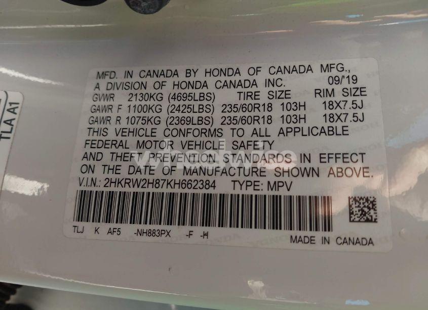 Photo 9 of 2019 Honda Cr-v EX-L (VIN 2HKRW2H87KH662384)