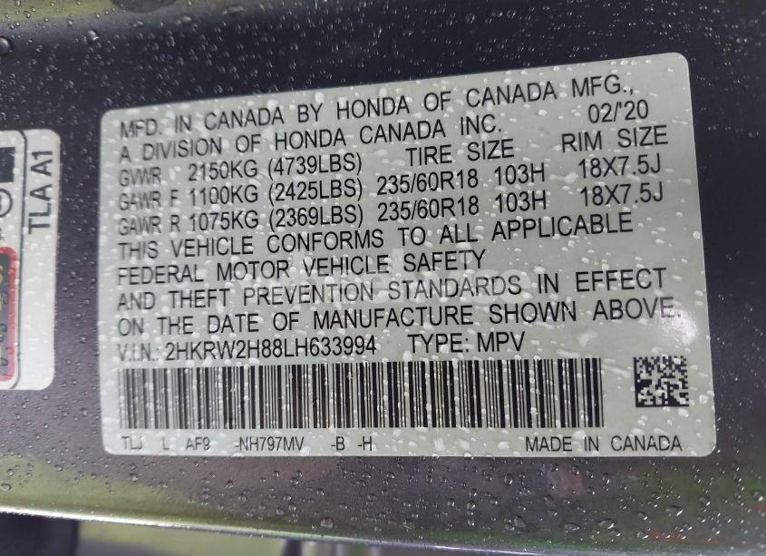 Photo 9 of 2020 Honda Cr-v AWD EX-L (VIN 2HKRW2H88LH633994)