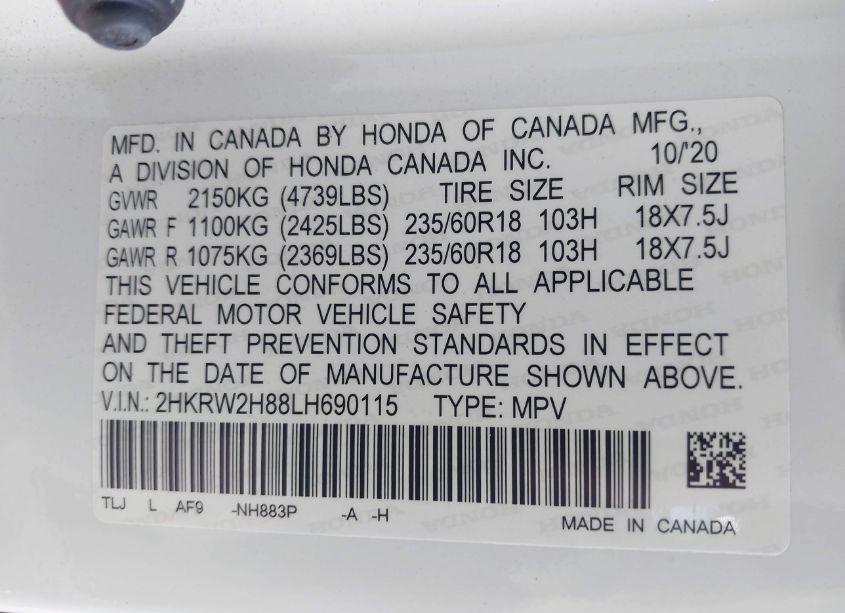 Photo 9 of 2020 Honda Cr-v AWD EX-L (VIN 2HKRW2H88LH690115)