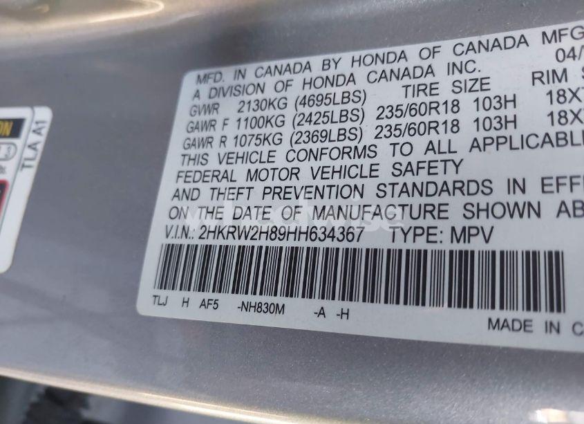 Photo 9 of 2017 Honda Cr-v EX-L/EX-L NAVI (VIN 2HKRW2H89HH634367)