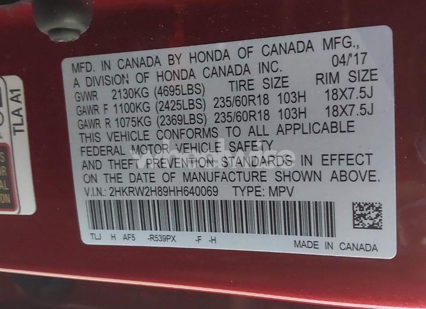 Photo 9 of 2017 Honda Cr-v EX-L/EX-L NAVI (VIN 2HKRW2H89HH640069)