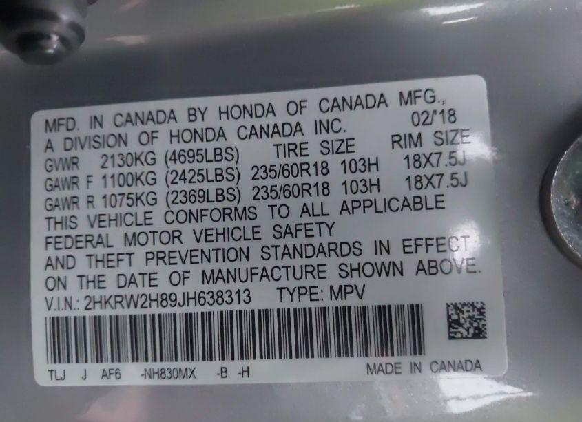 Photo 9 of 2018 Honda Cr-v EX-L/EX-L NAVI (VIN 2HKRW2H89JH638313)