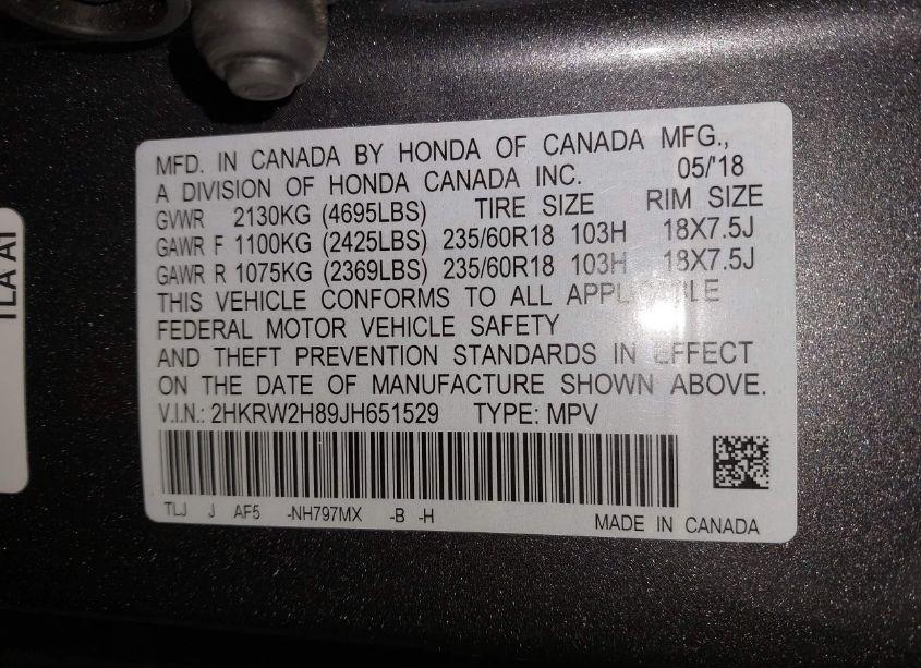 Photo 9 of 2018 Honda Cr-v EX-L/EX-L NAVI (VIN 2HKRW2H89JH651529)