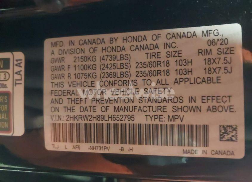 Photo 9 of 2020 Honda Cr-v AWD EX-L (VIN 2HKRW2H89LH652795)