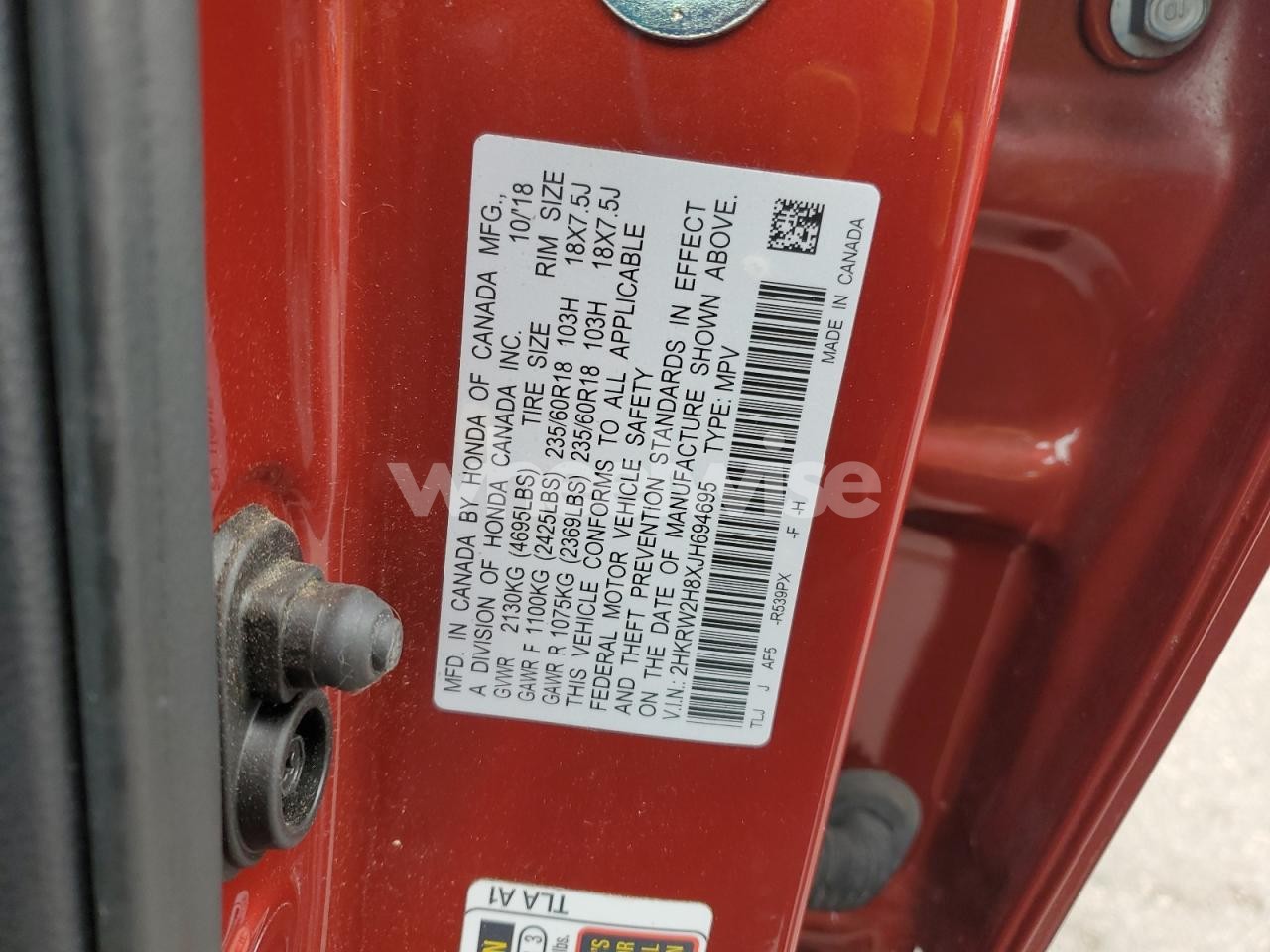 Photo 12 of 2018 HONDA CR-V EXL (VIN 2HKRW2H8XJH694695)