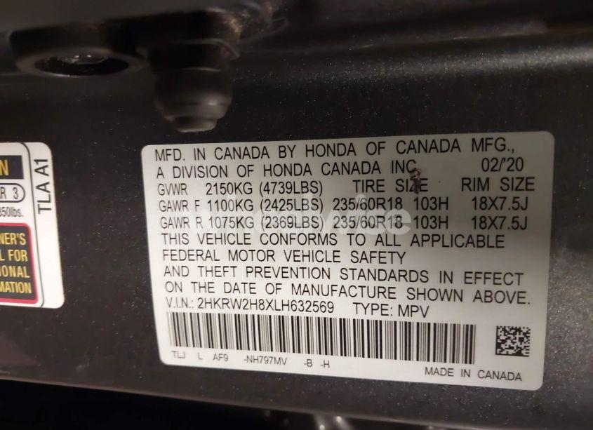 Photo 9 of 2020 Honda Cr-v AWD EX-L (VIN 2HKRW2H8XLH632569)