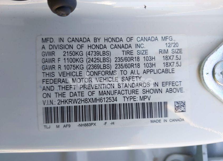 Photo 9 of 2021 Honda Cr-v AWD EX-L (VIN 2HKRW2H8XMH612534)