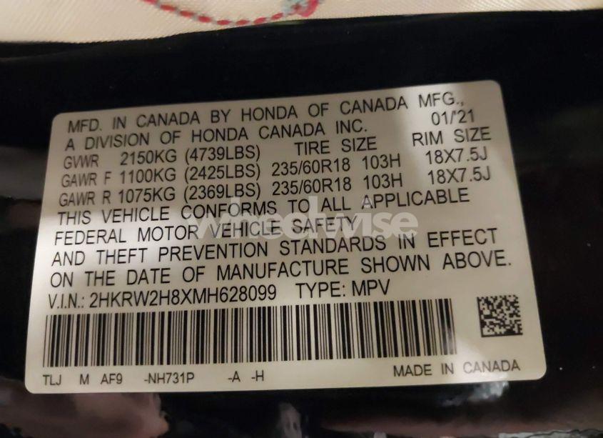 Photo 9 of 2021 Honda Cr-v AWD EX-L (VIN 2HKRW2H8XMH628099)