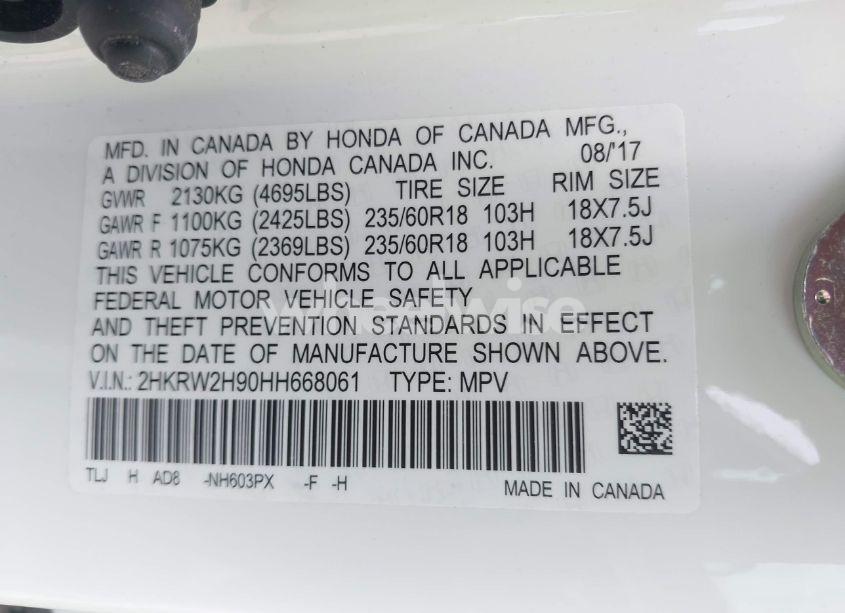 Photo 9 of 2017 Honda Cr-v TOURING (VIN 2HKRW2H90HH668061)