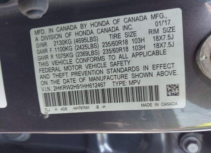 Photo 9 of 2017 Honda Cr-v TOURING (VIN 2HKRW2H91HH612467)