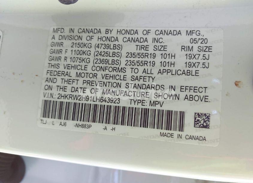 Photo 9 of 2020 Honda Cr-v AWD TOURING (VIN 2HKRW2H91LH643923)