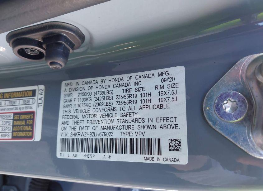 Photo 9 of 2020 Honda Cr-v AWD TOURING (VIN 2HKRW2H92LH679023)