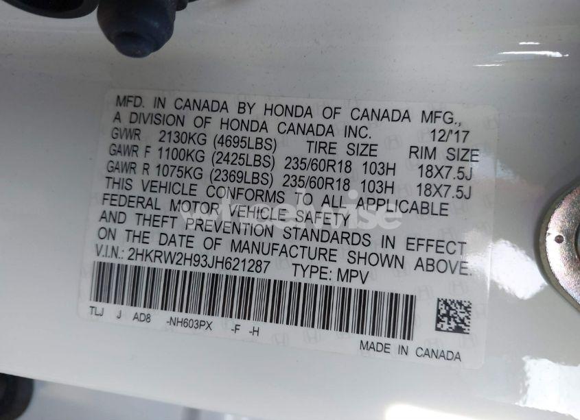 Photo 9 of 2018 Honda Cr-v TOURING (VIN 2HKRW2H93JH621287)