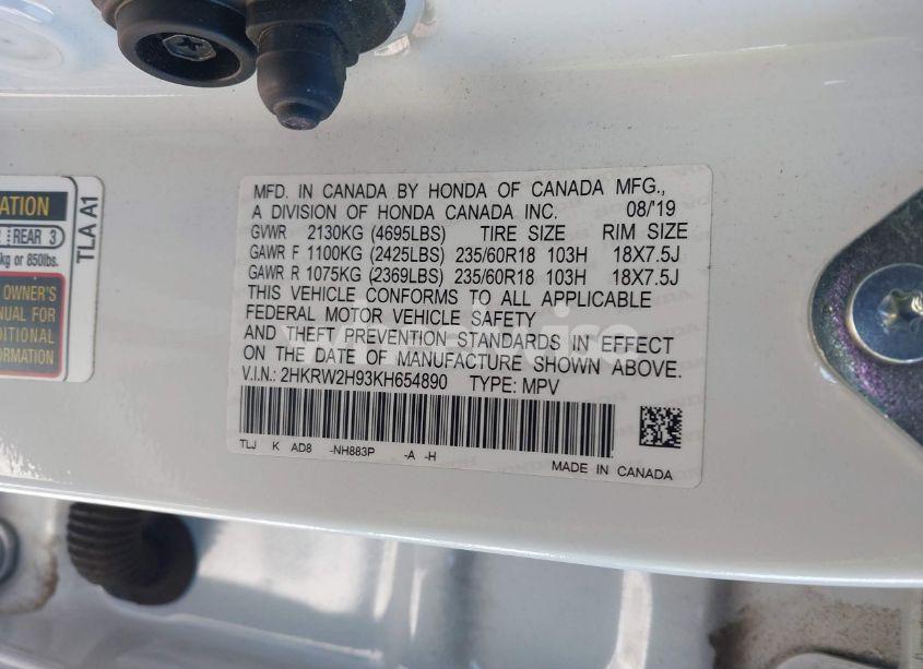 Photo 9 of 2019 Honda Cr-v TOURING (VIN 2HKRW2H93KH654890)