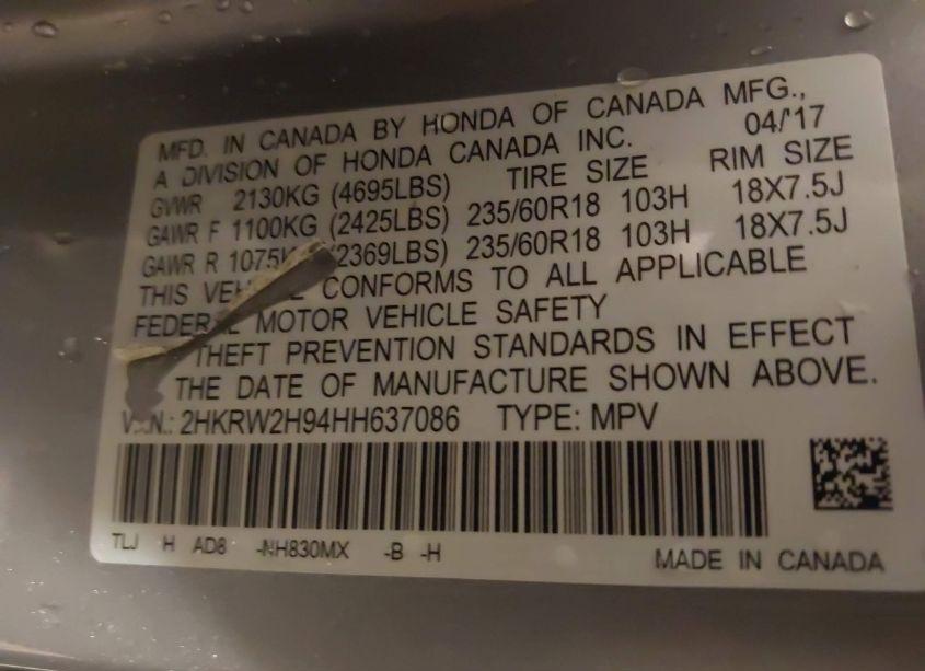 Photo 9 of 2017 Honda Cr-v TOURING (VIN 2HKRW2H94HH637086)