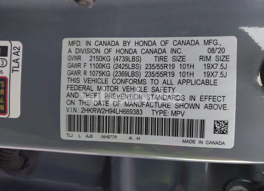 Photo 9 of 2020 Honda Cr-v AWD TOURING (VIN 2HKRW2H94LH669383)