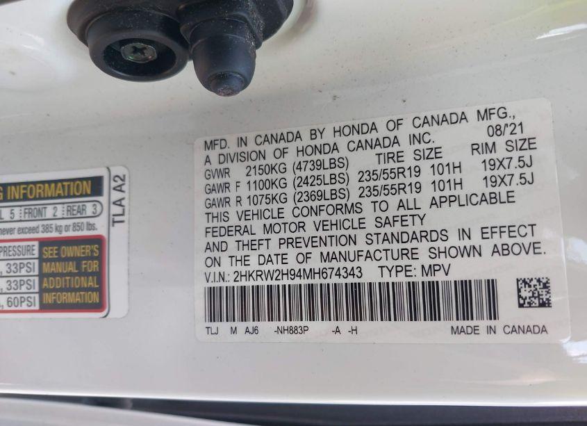 Photo 9 of 2021 Honda Cr-v AWD TOURING (VIN 2HKRW2H94MH674343)
