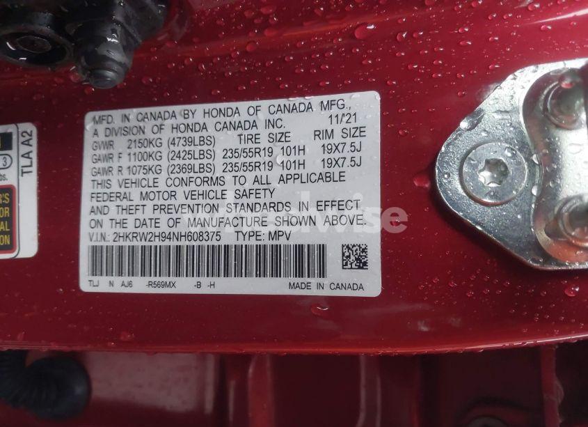 Photo 9 of 2022 Honda Cr-v AWD TOURING (VIN 2HKRW2H94NH608375)