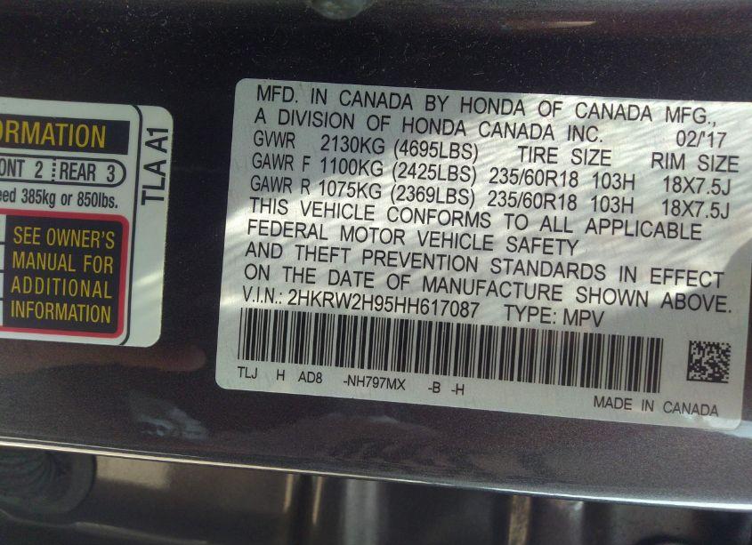 Photo 9 of 2017 Honda Cr-v TOURING (VIN 2HKRW2H95HH617087)